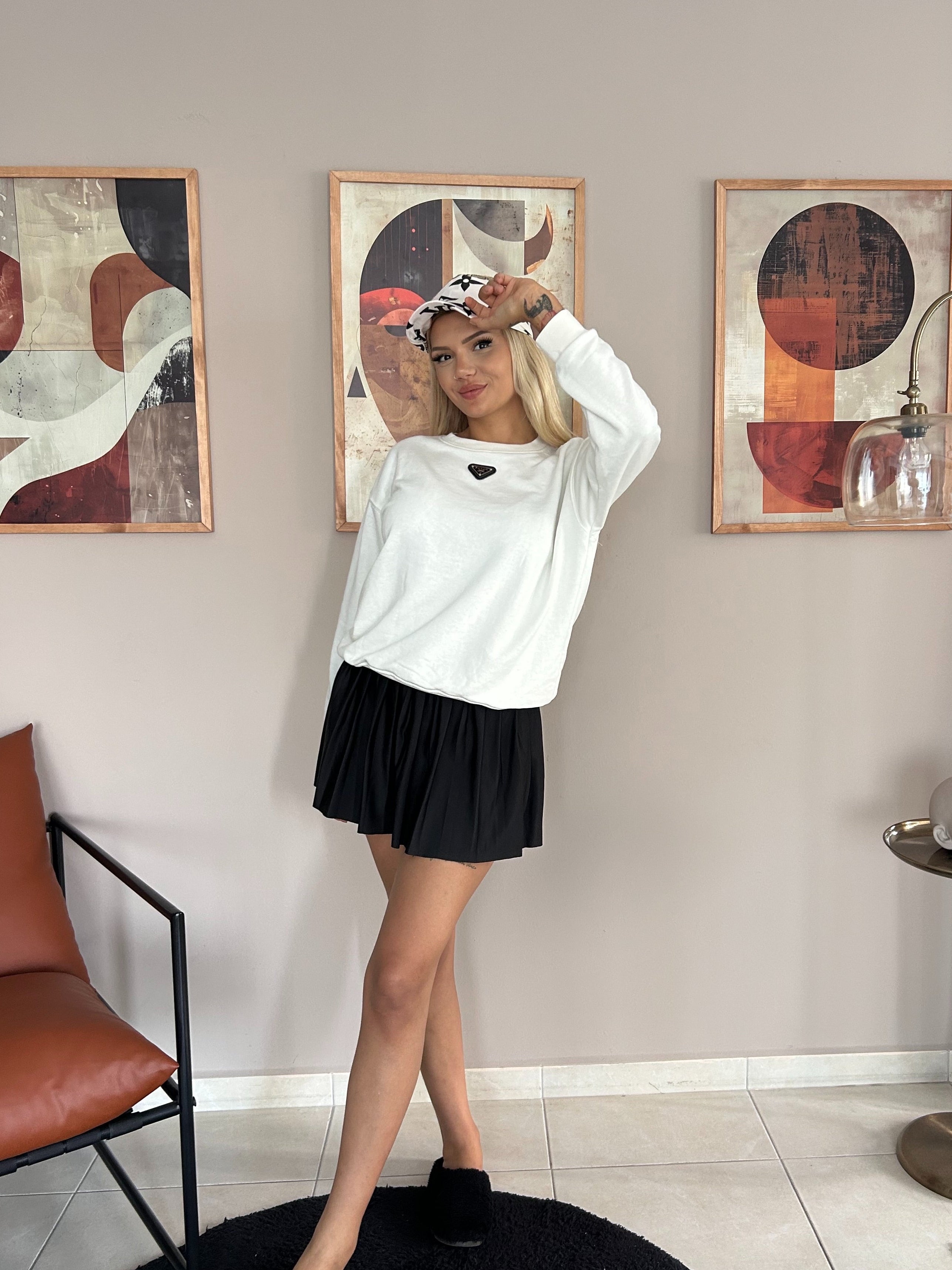 PRD Bisiklet Yaka Beyaz Sweatshirt