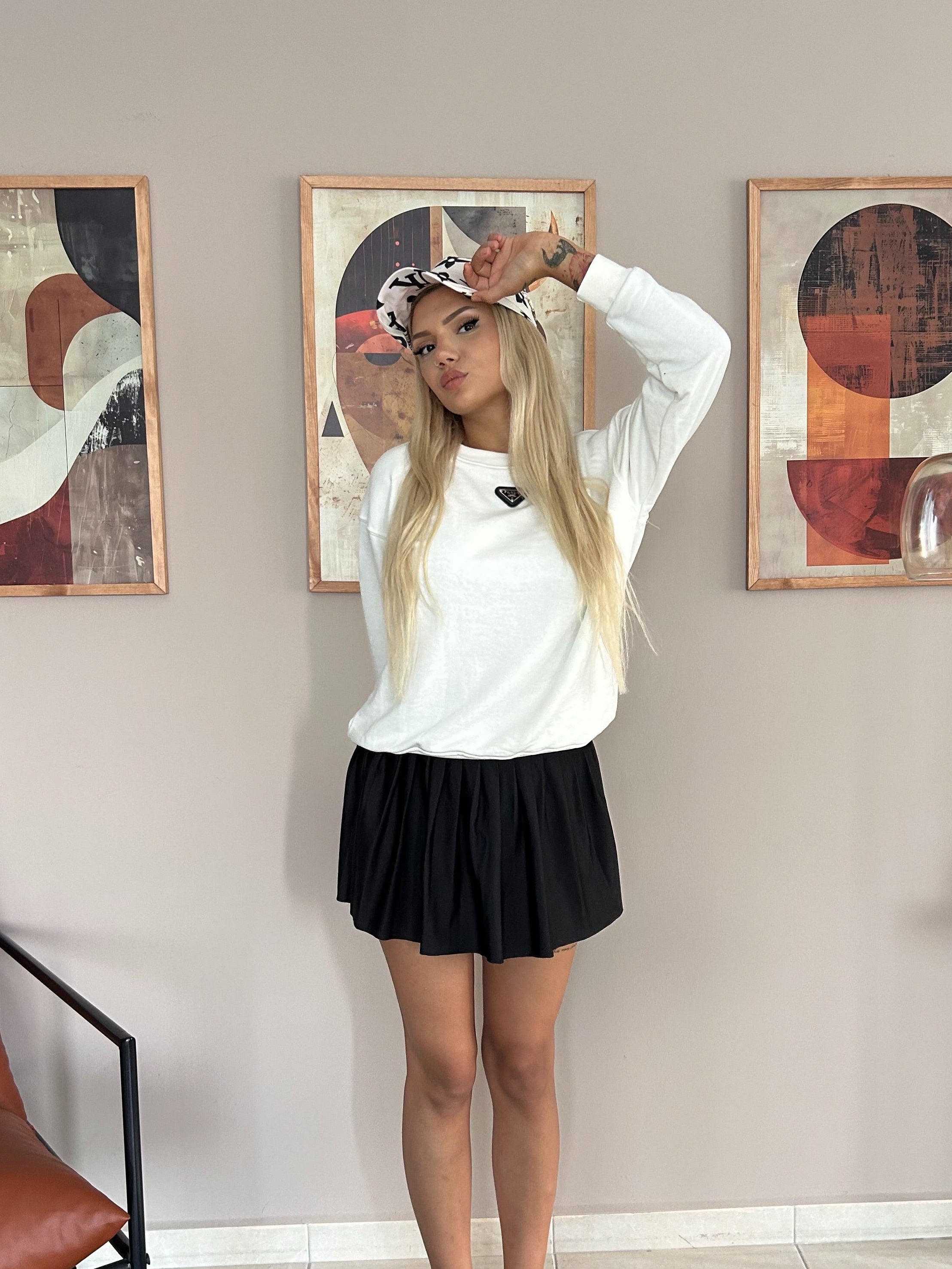 PRD Bisiklet Yaka Beyaz Sweatshirt