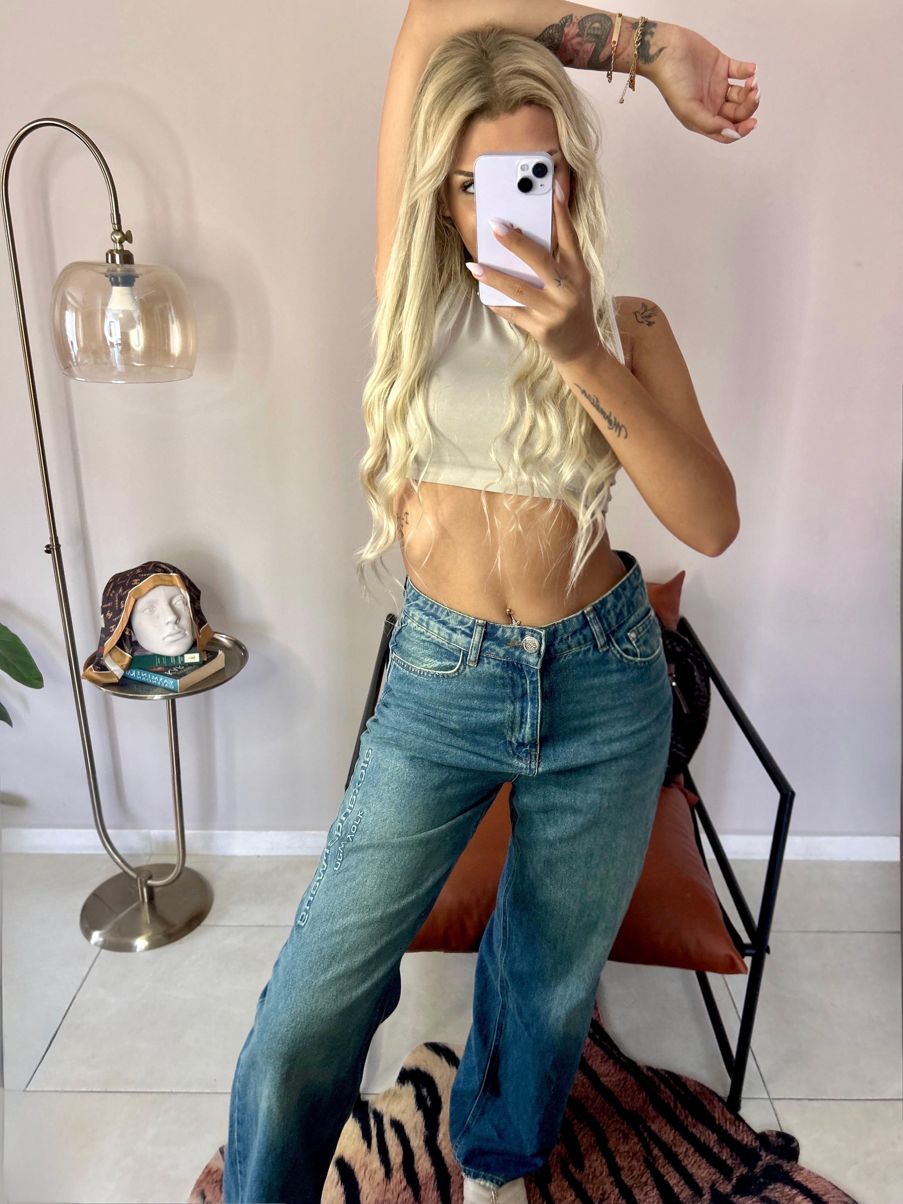 Alexander Wang Nakışlı Jean Mavi