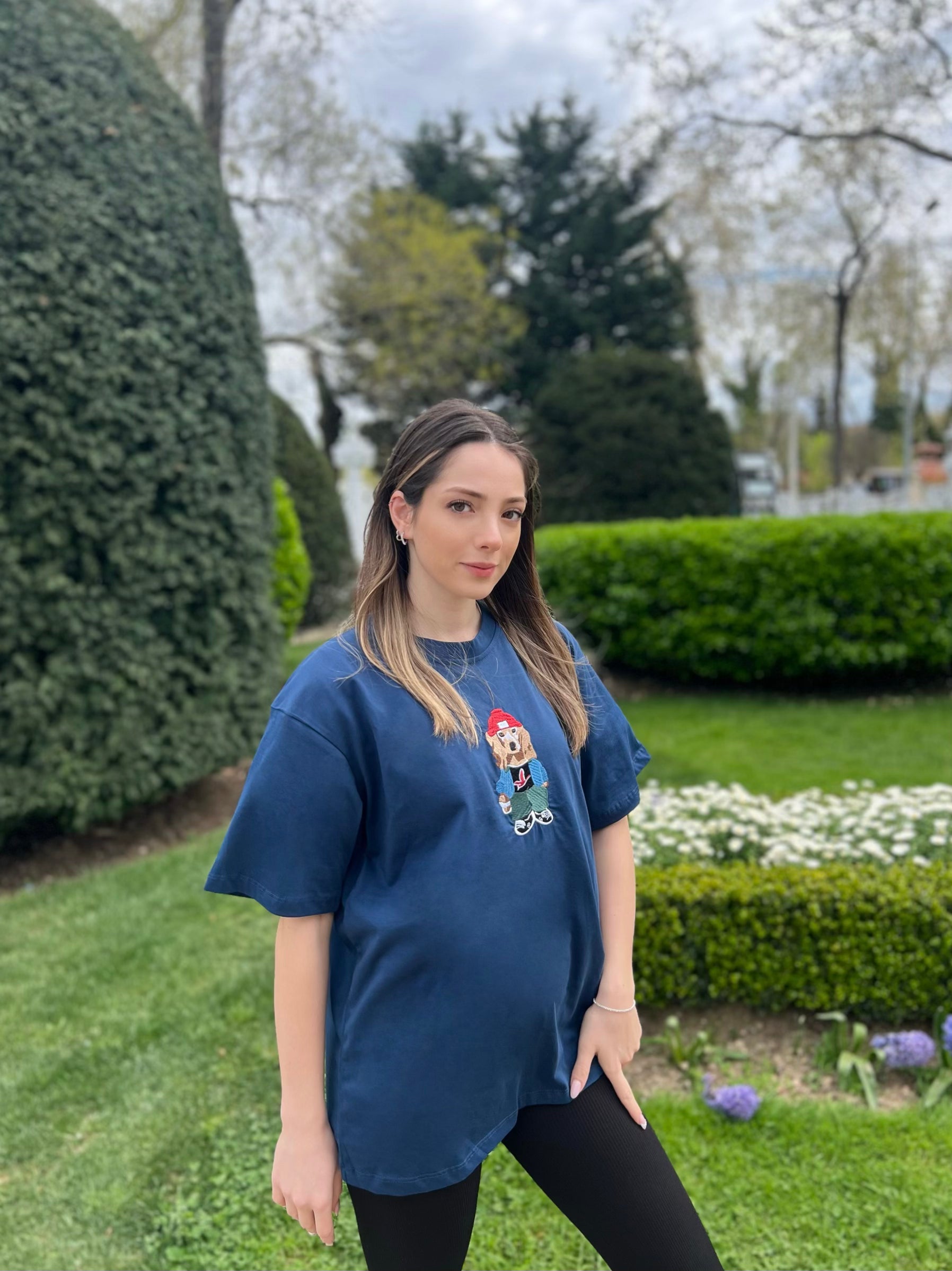 BYM Dog Baskı T-shirt Lacivert