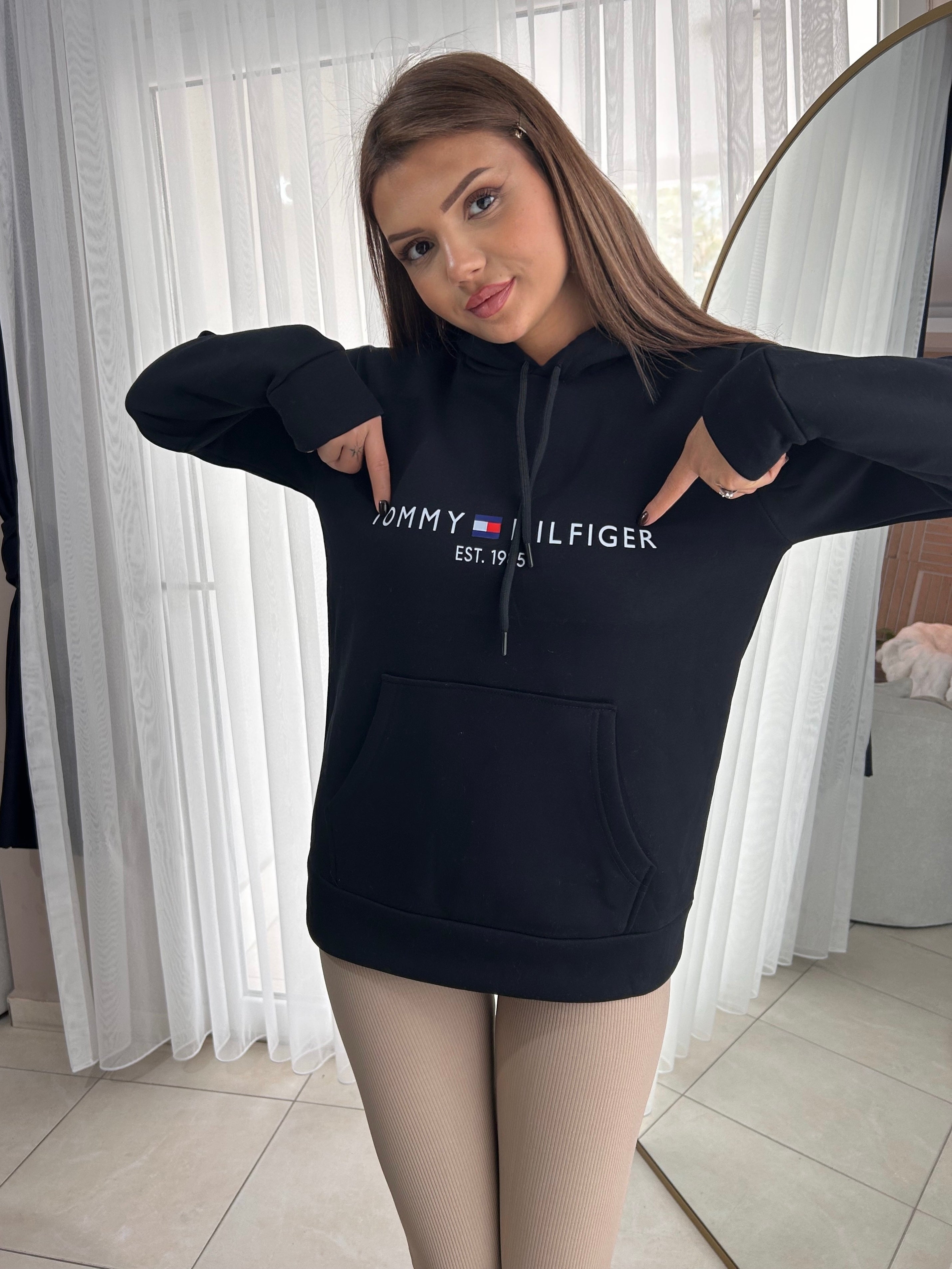 Tommy Hilfiger Kapüşonlu Siyah Sweatshirt