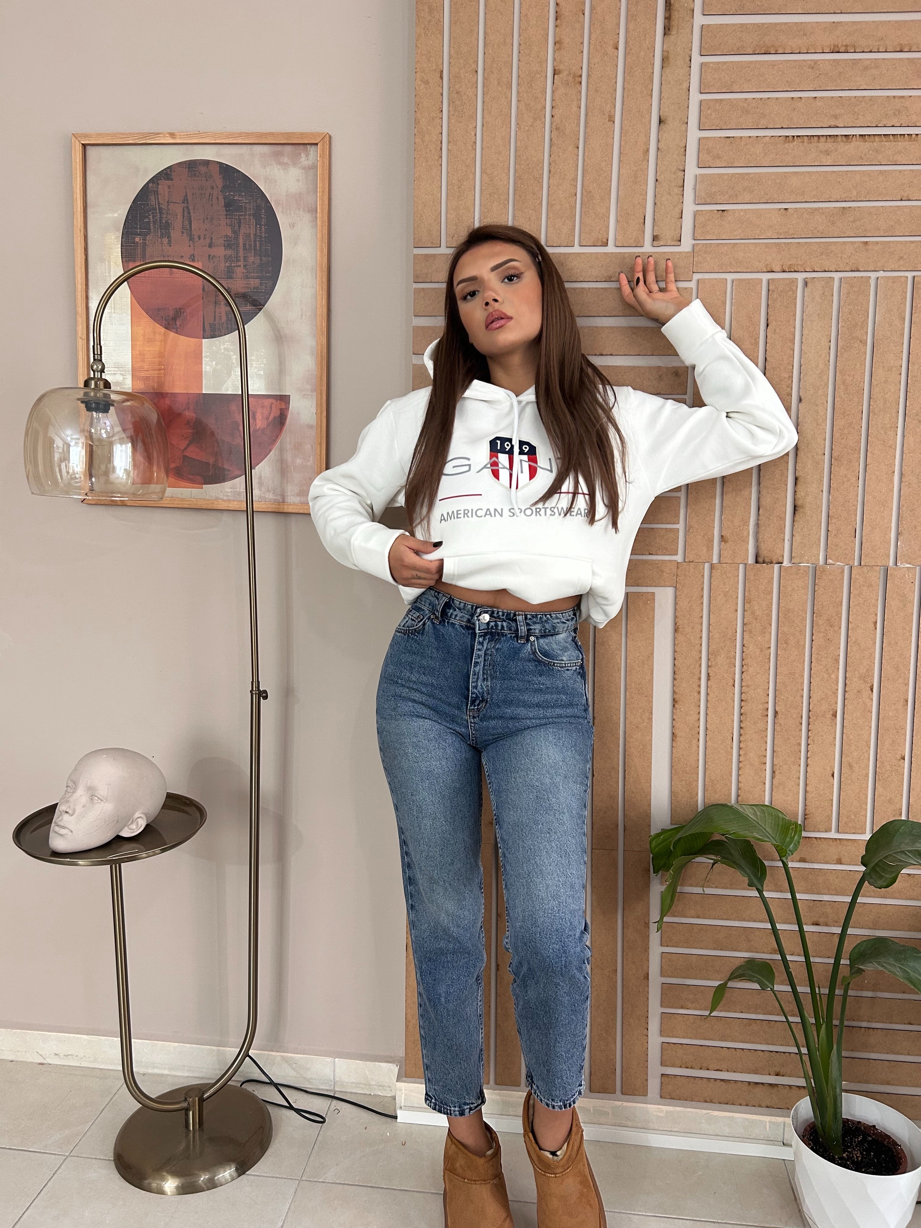 GNT Kapüşonlu Beyaz Sweatshirt