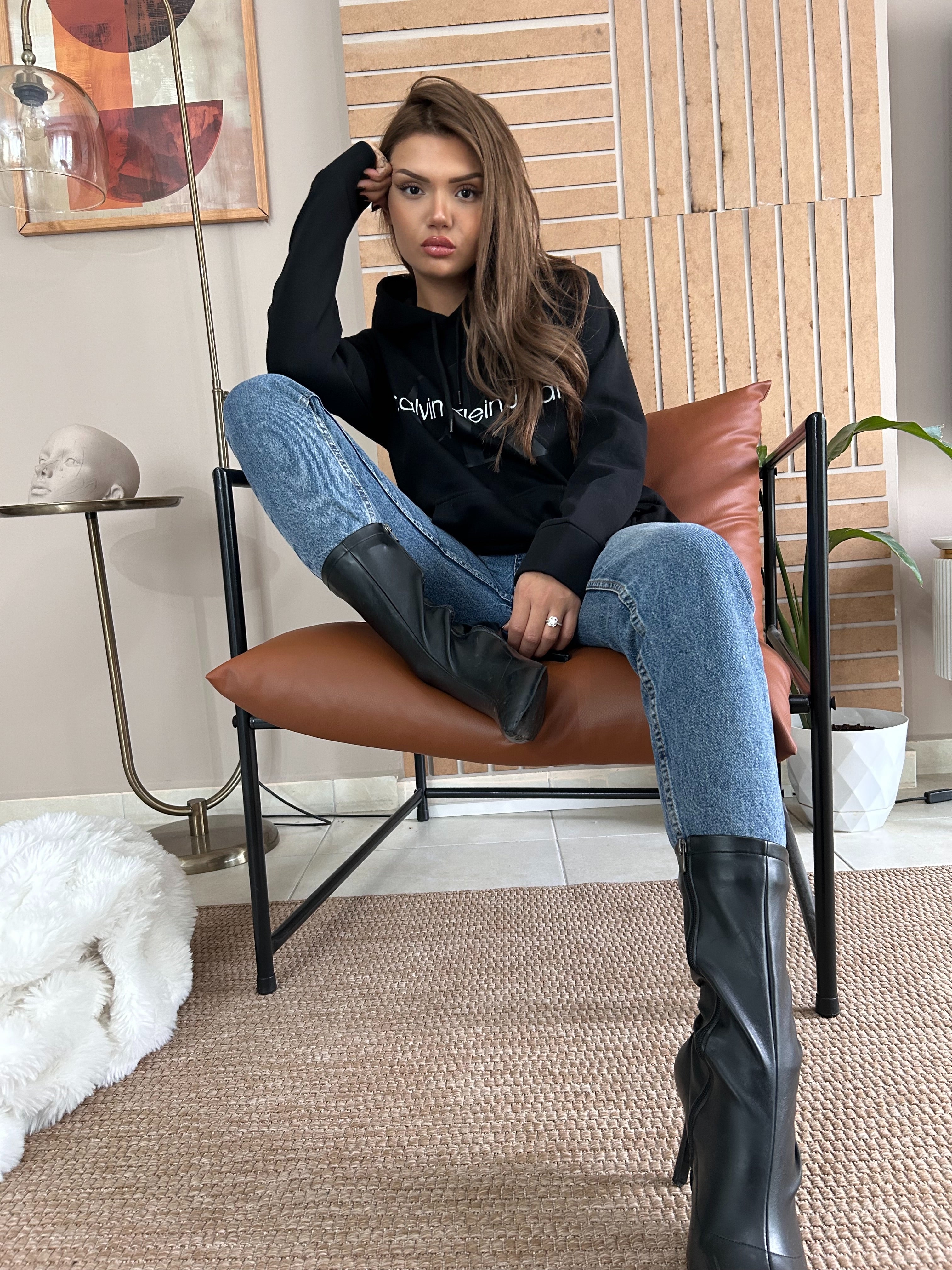 Ck Kapüşonlu Siyah Sweatshirt